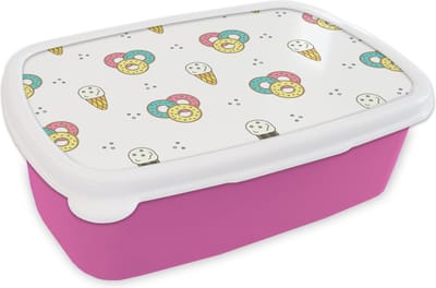Broodtrommel Roze - Lunchbox - Brooddoos - Patronen - IJs - Donus - Jongens - Kinderen - Kids - 18x12x6 cm - Kinderen - Meisje