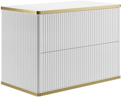 Vente-unique Zwevend geribbeld badkamermeubel met ronde opbouwkom en kolomkast - Wit - 80 cm - KELIZA