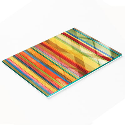 Decoratieve glazen snij- en serveerplank met gekleurde strepen, 80x52 cm
