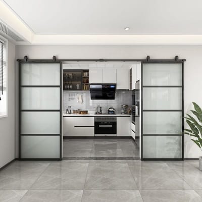 Schulte complete glazen dubbele schuifdeur - 180x215 - veiligheidsglas - open systeem zwart