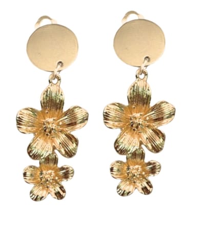 Clip oorbellen -goudkleurig -twee bloem- geen gaatje- Charme Bijoux