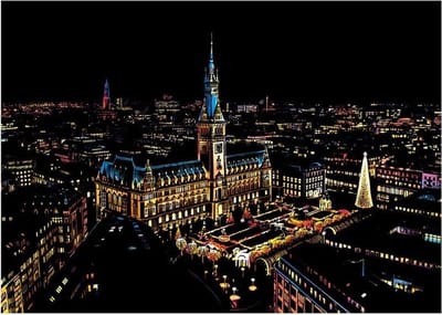 Kras Tekening Groot "Colorful City" Hamburg (41x29cm) | Krastekening Stadhuis Duitsland | Krastekeningen pakket | Scratch Art / Painting | Kraskaarten | Krasfolie