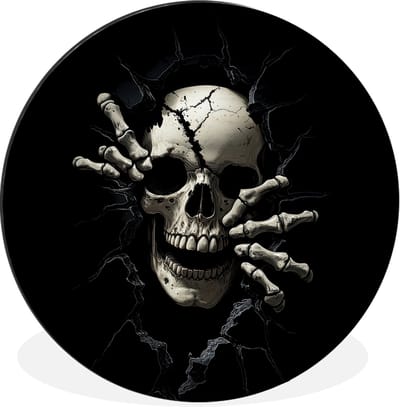 WallCircle - Wandcirkel - Muurcirkel - Schedel - Zwart - Doodshoofd - Eng - Aluminium - Dibond - 30x30 cm - Binnen en Buiten