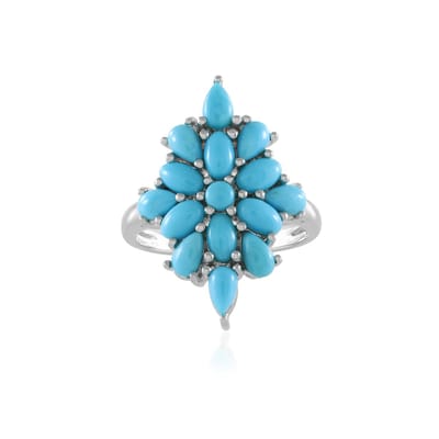 Cavill - 925 Sterling Zilver Ring - Platina Verguld - Sleeping Beauty Turkoois 2,93ct - Peervormig & Ovaal Cabochon - Elegante Blauwe Edelsteen