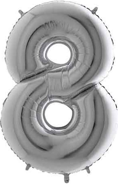 Folieballon - Cijfer 8 - Zilver - Grabo balloon - 35cm