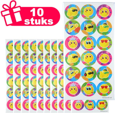 Henbrandt - Set van 10x Stickervellen met Grote SMILEYS Stickers om Uit te Delen of te Knutselen - Traktatie uitdeelcadeautjes - 10x Stickervellen voor Kinderen met 18 Stickers per Vel = Totaal: 180 Stickers