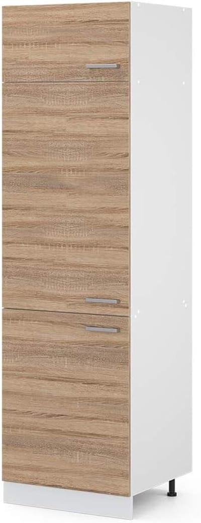 Opbergkast met deuren - Hoge kast - Ruimte organiseren - Verstelbare poten - 60x207cm - Sonoma wit
