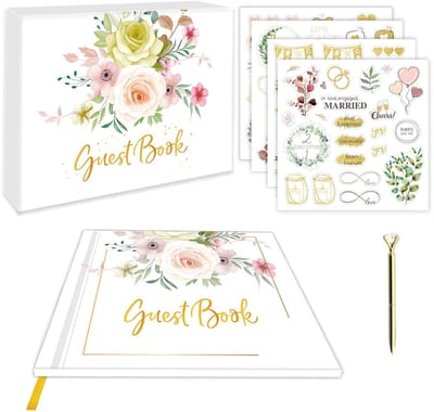 Dailygoods- Gastenboek Luxe - 120 Pagina's - Inclusief Balpen - Bruiloft/Verjaardag/Jubileum - Elegant Bloemendesign - Gouden Folie - Bezoekersboek