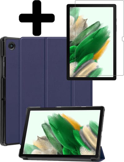 Hoes - Geschikt voor Samsung Galaxy Tab A8 - Met Screenprotector - Trifold Bookcase - Hard Cover - Hardcover Book Case - Tablet Hoesje - Donkerblauw
