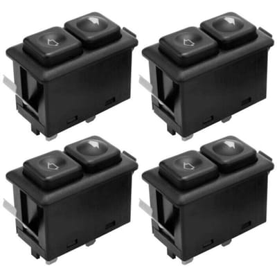 Vierdelige set bedieningsschakelaars voor de elektrische ramen (met verlicht schuifdak) voor de modellen E30, E24 en E28, geproduceerd vanaf september 1986. 61311381205 / 61 31 1 381 205