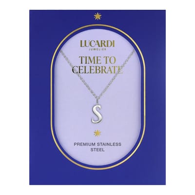 Lucardi Dames Stalen ketting letter S - Ketting - Staal - Zilverkleurig - 47 cm