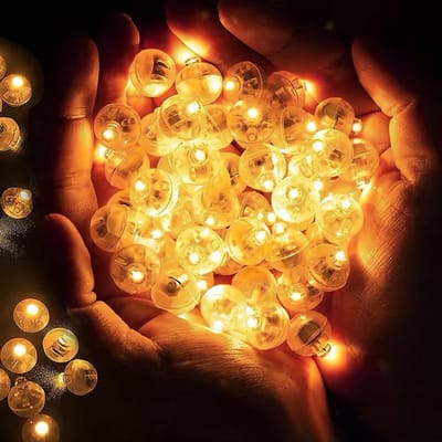 Allecto Plus - 50 stuks LED-ballonlampen voor feest, verjaardag, bruiloft - warmwit, knipperend - waterdicht, energiebesparend - feestverlichting Halloween Kerstmis.
