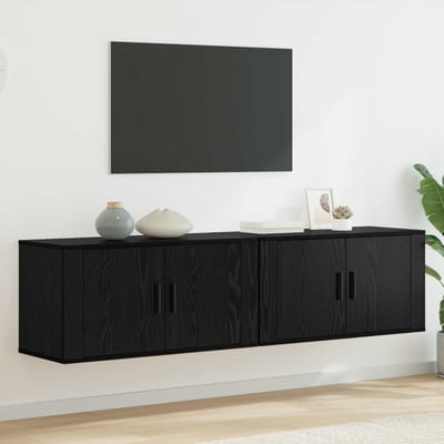 vidaXL Wandtv-kast Set 2 st Zwart Eiken Bewerkt hout