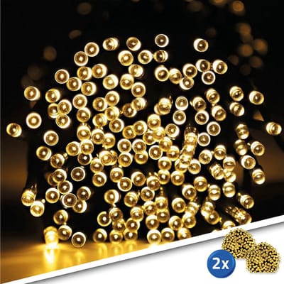Solar lichtsnoer buiten 'Holly' - Kerst lichtslinger met 200 leds - Voordeelset van 2 stuks - Warm wit - Kerstverlichting - Feestverlichting - Tuinverlichting op zonne-energie
