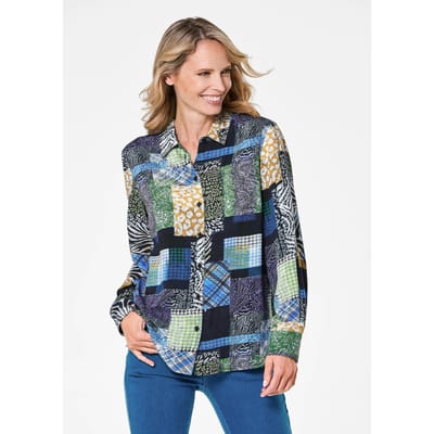 Gedessineerde blouse met patchpatroon - marine / gedess. - Gr. 42 van Goldner Fashion