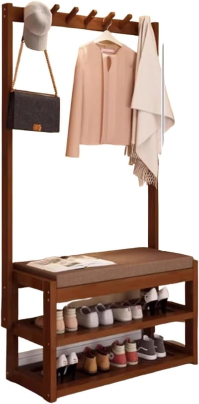 Bamboe Kapstok - Halmeubel Schoenenrek - Entree Opruimen - 3-in-1 Functionaliteit - 80 cm Breed - Natuurlijk Bamboe