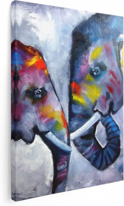 Artaza Canvas Schilderij Abstracte Olifanten - 30x40 cm - Klein - Muurdecoratie Dieren - Wanddecoratie Woonkamer - Kamer Accessoires Kleurrijk