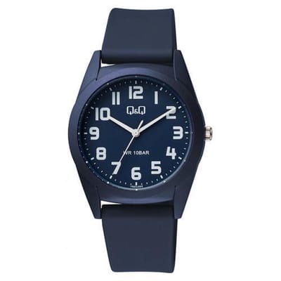 Q&Q VS22J004Y - Horloge - Sport - Analoog - Unisex - Plastic band - Rond - Cijfers - Kunststof - Donkerblauw - Wit - 10 ATM