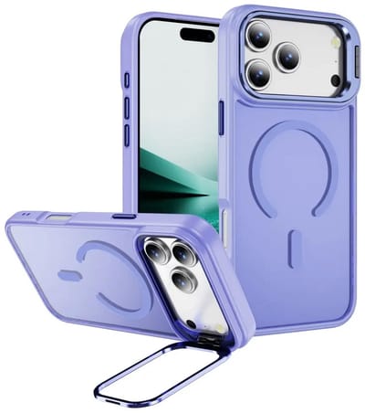 Hoesje Geschikt voor Apple iPhone 17 Pro Max - Compatibel met MagSafe & Qi2 - Back Cover met Standaard - Camera Kickstand - Licht Paars