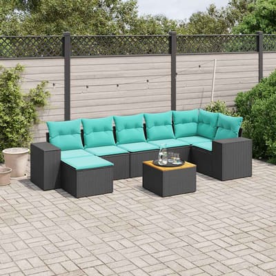 vidaXL - 8-delige - tuinbankset - met - kussens, - zwart - polyrotan