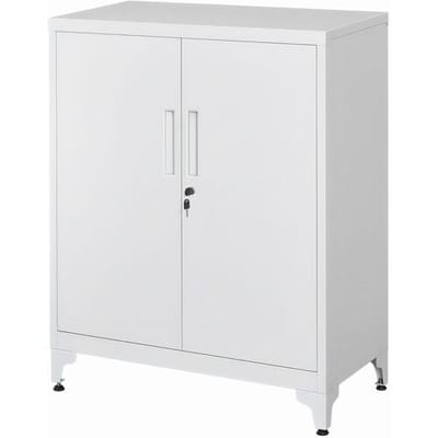 Ochama Afsluitbare Mat Witte Stalen Opbergkast – 80 x 40 x 90 cm 2 Deuren, Diepe Planken, Veelzijdig Gebruik – Ideaal voor Garage, Kantoor,