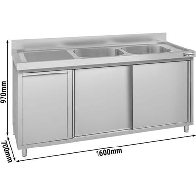 GGM Gastro Spülschrank ECO - 1600x700mm - mit Abfallbehälter & 2 Becken rechts