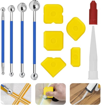 longziming -3-In-1 Siliconen Voeggereedschap Set - Afdichtingshulp Middelen - 13-Delige Kit - Dubbelkopig Ontwerp - Variabele Hoekfunctie - Ergonomische Silicone Grip - Voor Badkamer En Keuken - 13 Delen