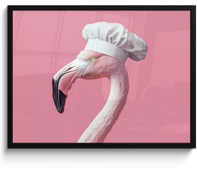Fotolijst inclusief poster - Posterlijst 70x50 cm - Posters - Flamingo - Roze - Koksmuts - Vogel - Foto in lijst - Keuken decoratie muur - Wanddecoratie accessoires - Muurdecoratie - Schilderijen