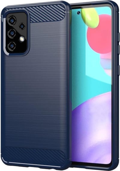 MobyDefend Hoesje - Geschikt voor Samsung Galaxy A52 / A52s - TPU Backcover - Geborstelde Metaal & Carbon-Look - Navy blauw