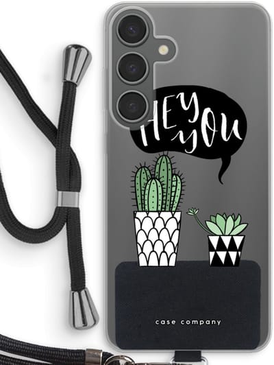 Case Company® - Hoesje met koord geschikt voor Samsung Galaxy S24 Plus hoesje met Koord - Hey you cactus - Telefoonhoesje met Zwart Koord - Bescherming aan alle Kanten en Over de Schermrand