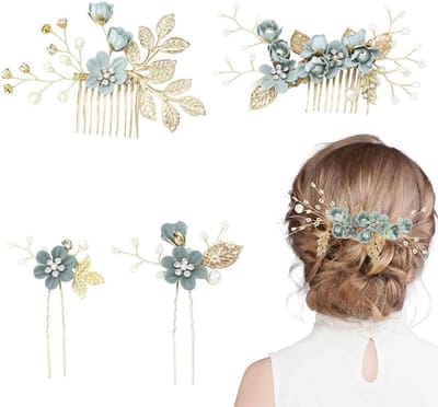 Elegante Haaraccessoires voor Bruiden - 4-delige Haarcombs met Strass en Bloemmotief voor Trouwen, Feest en Speciale Gelegenheden