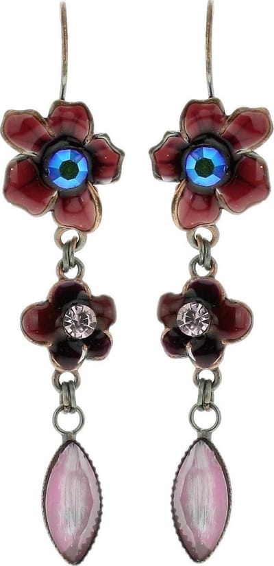 Behave - Oorhangers bloemen retro stijl met roze steen - Cadeau idee