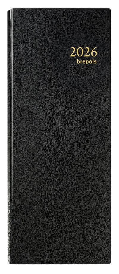 Brepols bureau agenda 2026 - SATURNUS LANG [0.101] - LIMA - Bureau agenda - 1 dag op 2 pagina's - Dagoverzicht - Zwart - 13 x 33 cm