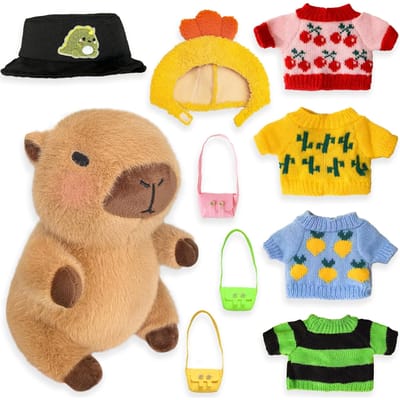 s Schattig Capybara Knuffeldier Pluche Speelgoed Aankleden Schattige Pluche Beestjes voor Meisjes Jongens Capybara Pluche met Kleding Accessoires 10.2 Inch black