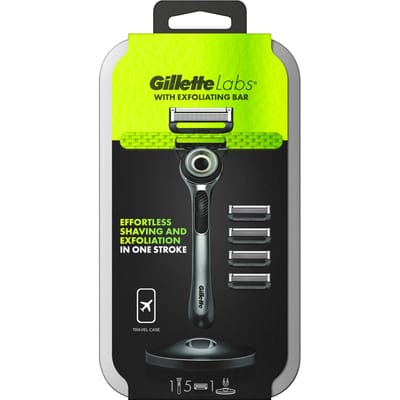 Gillette Labs - Scheerset - 1 Handvat + 5 scheermesjes Met Exfoliërende Strip + Magnetische Standaard Met Travelcase