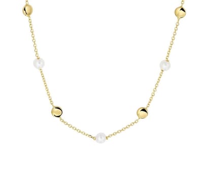 YO&NO - Ketting -  Goud - Anker - Parel - 1,1 mm - 42 /45 cm - Sieraden vrouw - 585 goud