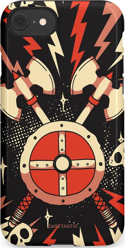 Casetastic Hoesje Geschikt voor Apple iPhone 7/8/SE - Stijlvolle Beschermende Duo-layer Case - Zwart Rood Viking