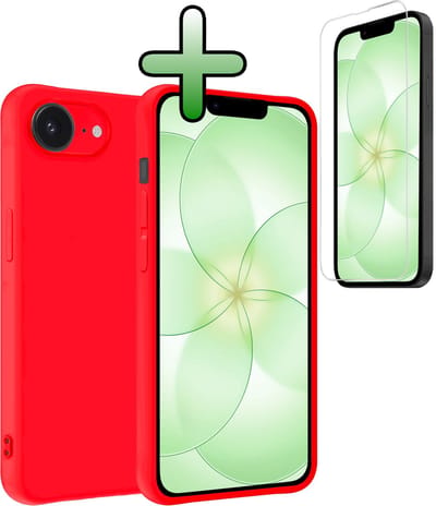 Hoesje Met Screenprotector - Geschikt voor Apple iPhone 17e - Sterk & Shockproof - Back Cover - Siliconen Case - Telefoon Hoes - Rood
