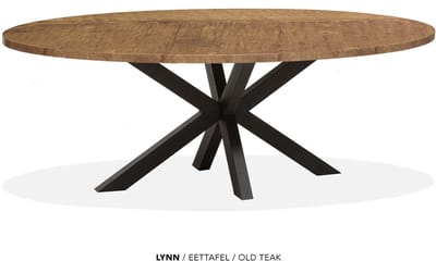 Maxfurn - Lynn - Ovale eettafel Lynn | Zeer krasvast | Kleur: Old Teak | Afm. 180x102cm