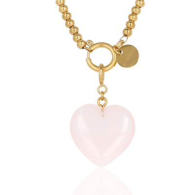 My Bendel - Goudkleurige Dames Schakelketting met Rose Quartz Hart - 47 Cm - Ketting met Hart Hanger • Rose Quartz • 47 Cm - met Luxe Cadeauverpakking | Sieraden Voor Dames