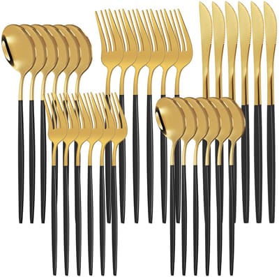 Unyqoos ® Complete Luxe Bestekset voor 6 Personen, 30-delig, Inclusief Messen, Vorken, Lepels, Roestvrij Staal, Vaatwasmachinebestendig, Geschikt voor Outdoor en Indoor Gebruik