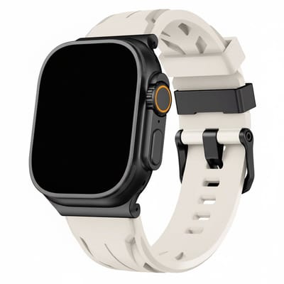 Siliconen bandje - geschikt voor Apple Watch series 1/2/3/4/5/6/7/8/9/10/11/ SE (1,2,3) / Ultra (1,2,3) met maat 44 mm / 45 mm / 46 mm / 49 mm - rvs gespsluiting - beige