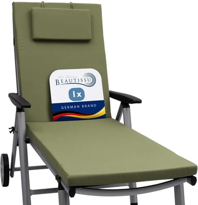 Beautissu Loft RL Ligbed Kussen 200x60x5 cm Olijfgroen – Ligstoelkussen UV-bestendig met Rits