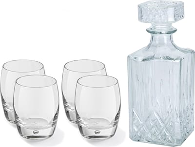Glazen whisky/water karaf 900 ml met 4x luxe whiskyglazen 360 ml - Genieters of cadeau set