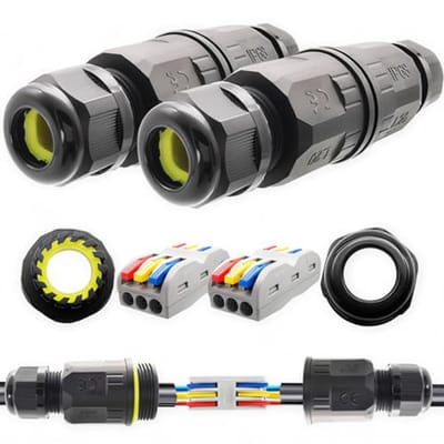Waterdichte 3-pins connector IP68 voor kabels Ø6-9 mm - Aansluitblok (2 stuks)