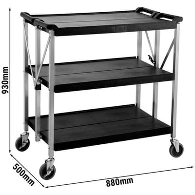 GGM Gastro Servierwagen - klappbar - aus Kunststoff 880x500mm- mit 3 Abstellflächen Zwart