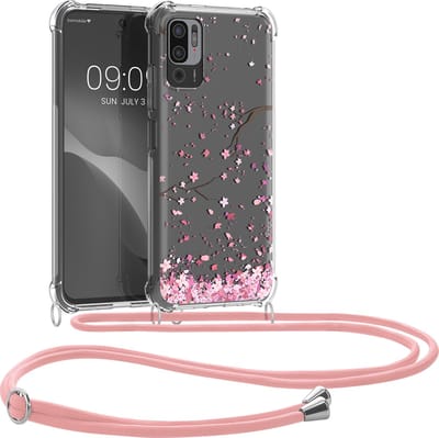 kwmobile telefoonhoesje geschikt voor Xiaomi Redmi Note 10 5G - Hoesje met telefoonkoord - Back cover voor smartphone - Case in poederroze / donkerbruin / transparant
