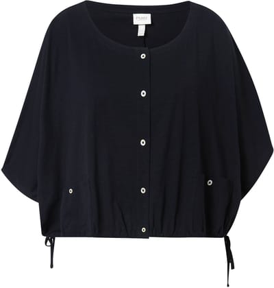 Ulla Popken - Dames - Shirt zoomboord ronde hals halve mouw biologische katoen - Zwart - Maat 46+