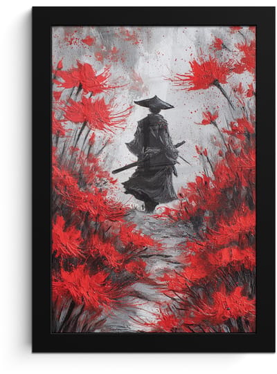 Poster in lijst - Fotolijst 20x30 cm - Posters - Rode bloemen - mistig - Man - Posterlijst zwart - Decoratie - Wanddecoratie woonkamer - Muurdecoratie slaapkamer