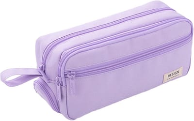 SnelShoppen - Grote Pennenzak met 3 Compartimenten voor School en Kantoor - Ruimte voor Schoolbenodigdheden - Premium Canvas - Paars - Met Draaghandva